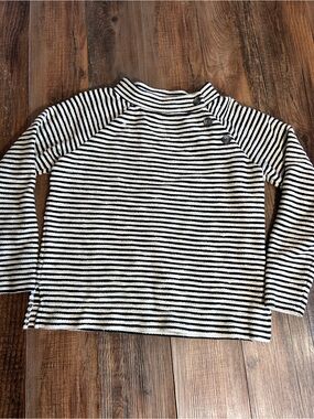 LOFT Black and White Striped Mock Neck Sweater with Shoulder Buttons Sz M